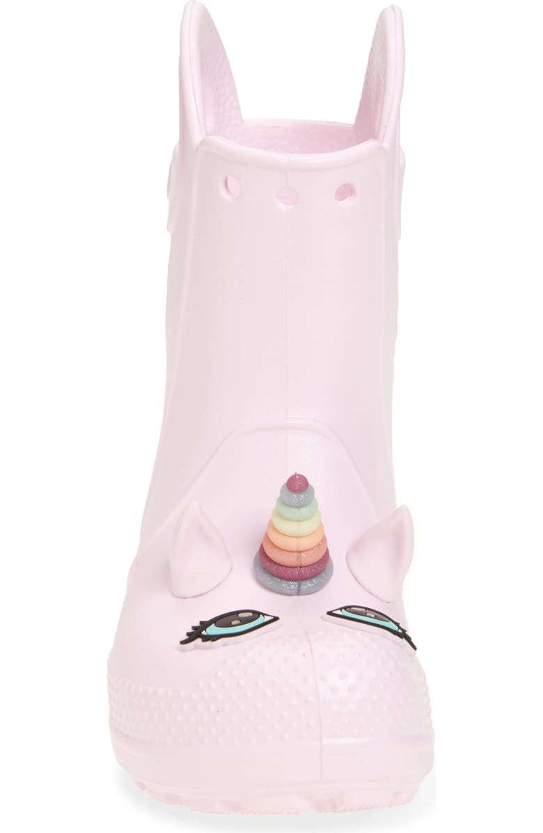 CROCS Kids' Handle It Unicorn Rain Boot, Alternate, color, Pink Milk