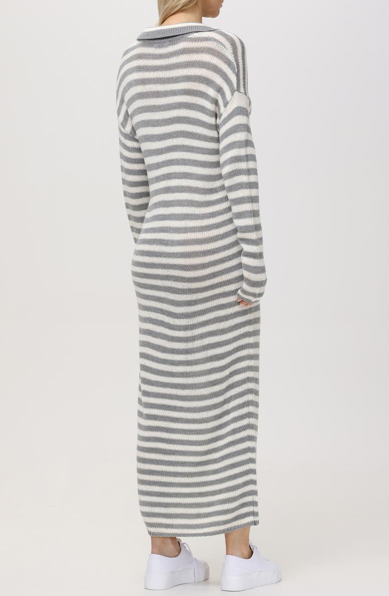 525 Raya Stripe Long Sleeve Polo Sweater Dress, Alternate, color, Smoke Grey Multi