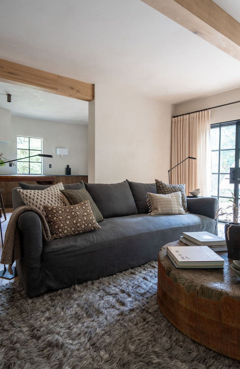 Linen & James Thelma Tan Cream Linen Stripe Pillow Cover, Alternate, color, Tan Brown