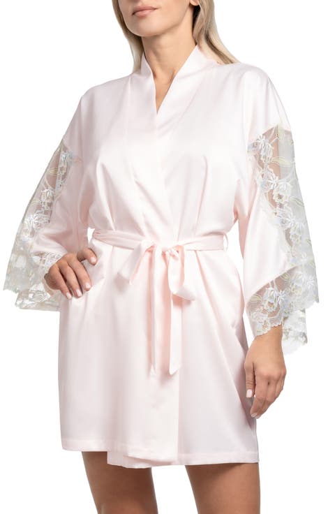 Lace Trim Satin Robe