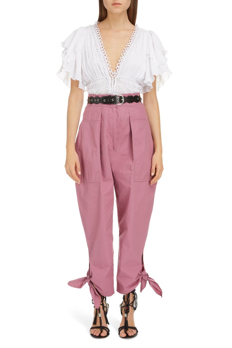 Tie Hem Pleated Pants, Alternate, color, VIOLET