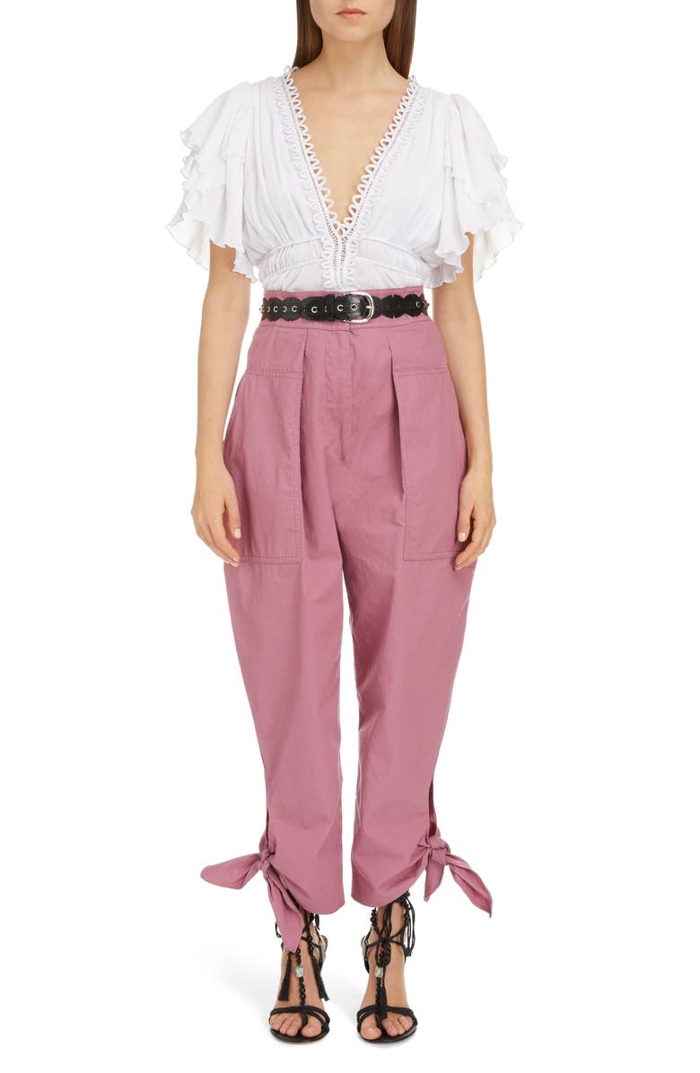 Isabel Marant Tie Hem Pleated Pants, Alternate, color, 