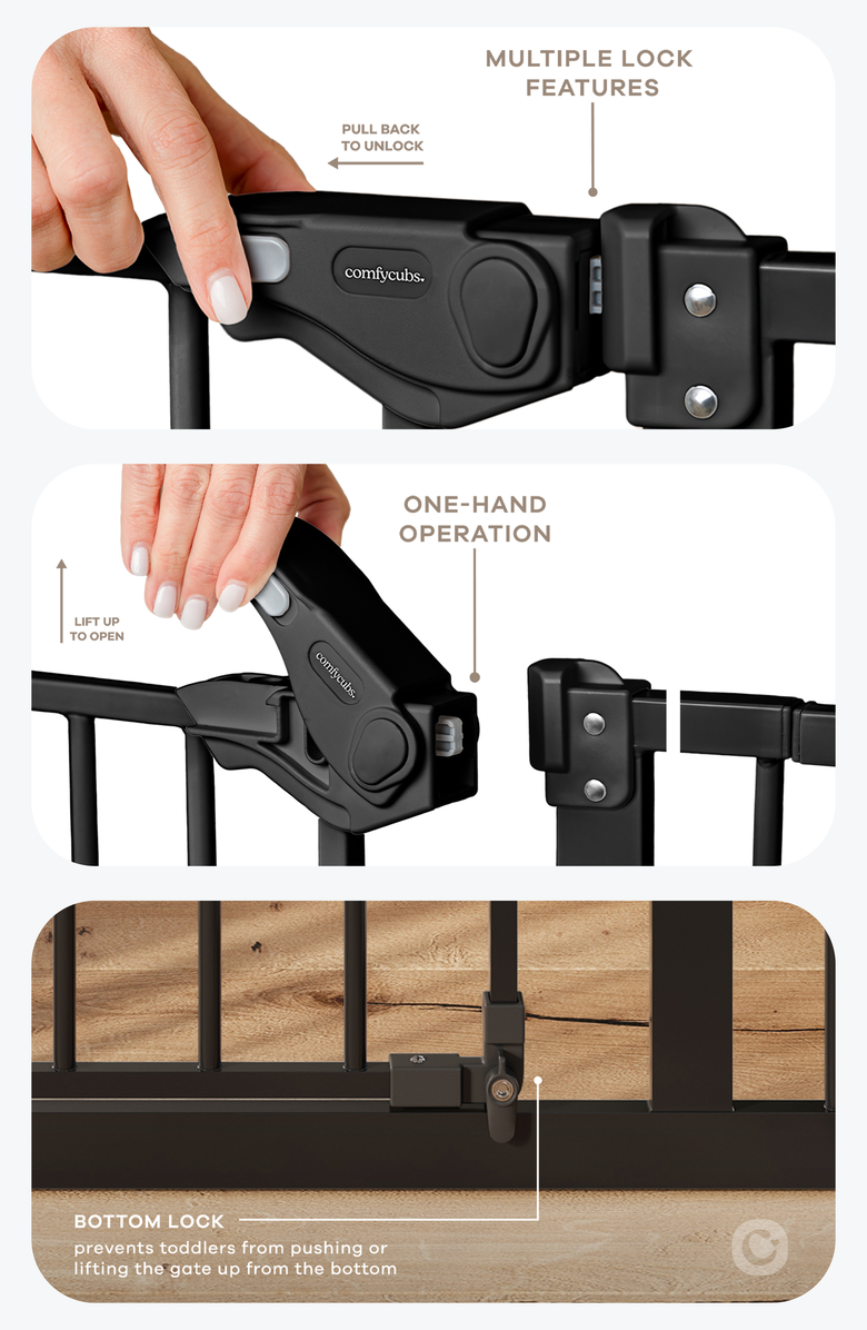 Comfy Cubs Baby Safety Gate with 3 Extensions, Alternate, color, Black