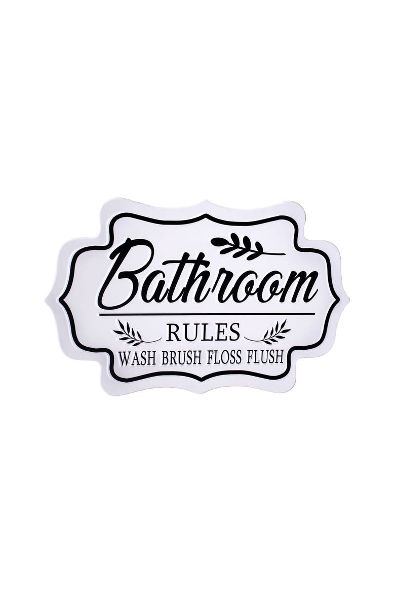 Floral Bathroom Rules Sign, Main, color, White