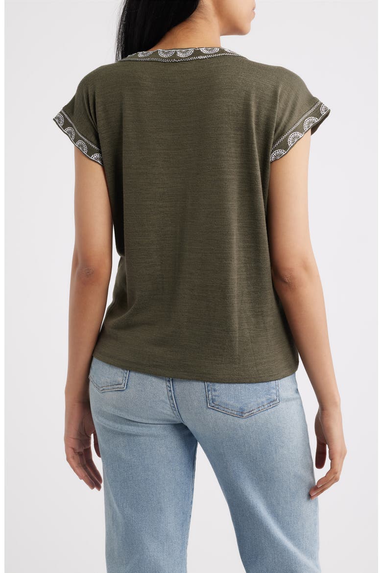 Embroidered Detail V-Neck Top, Alternate, color, GRAPE LEAF/ WHITE