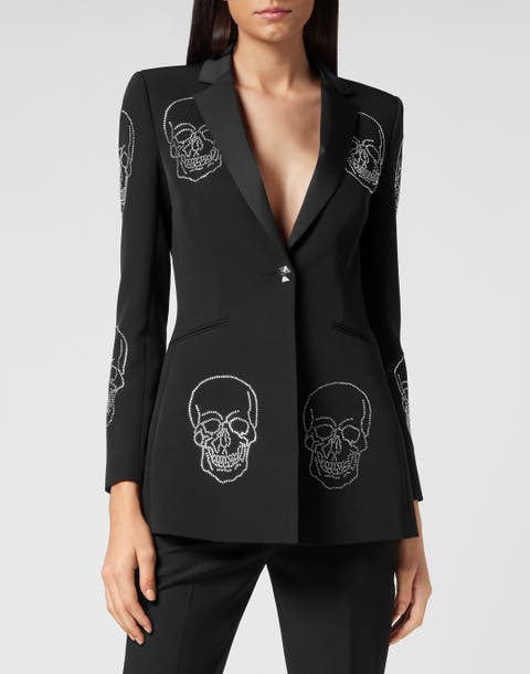 Crystal Skull Wool Crepe Blazer Skull Women