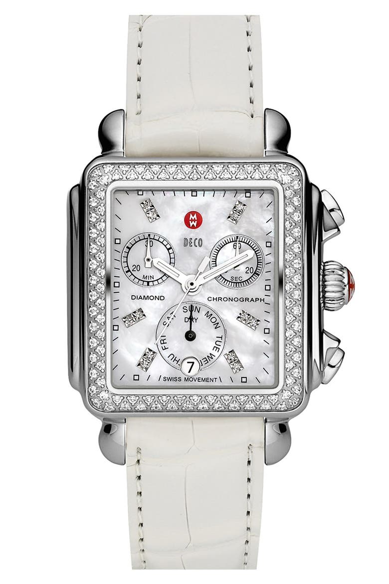 Deco Diamond Diamond Dial Watch Head, 33mm x 35mm, Alternate, color, SILVER