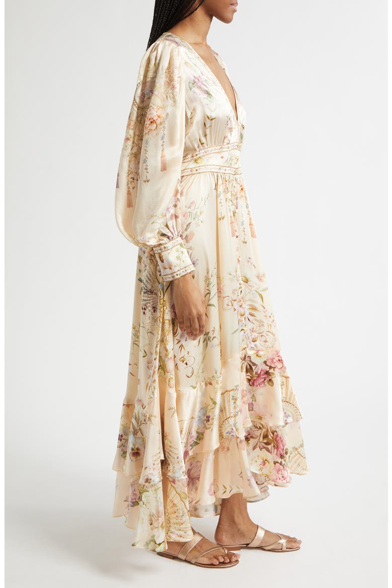 Beaded Print Long Sleeve Silk Dress, Alternate, color, ADORNED IN ARANJUEZ