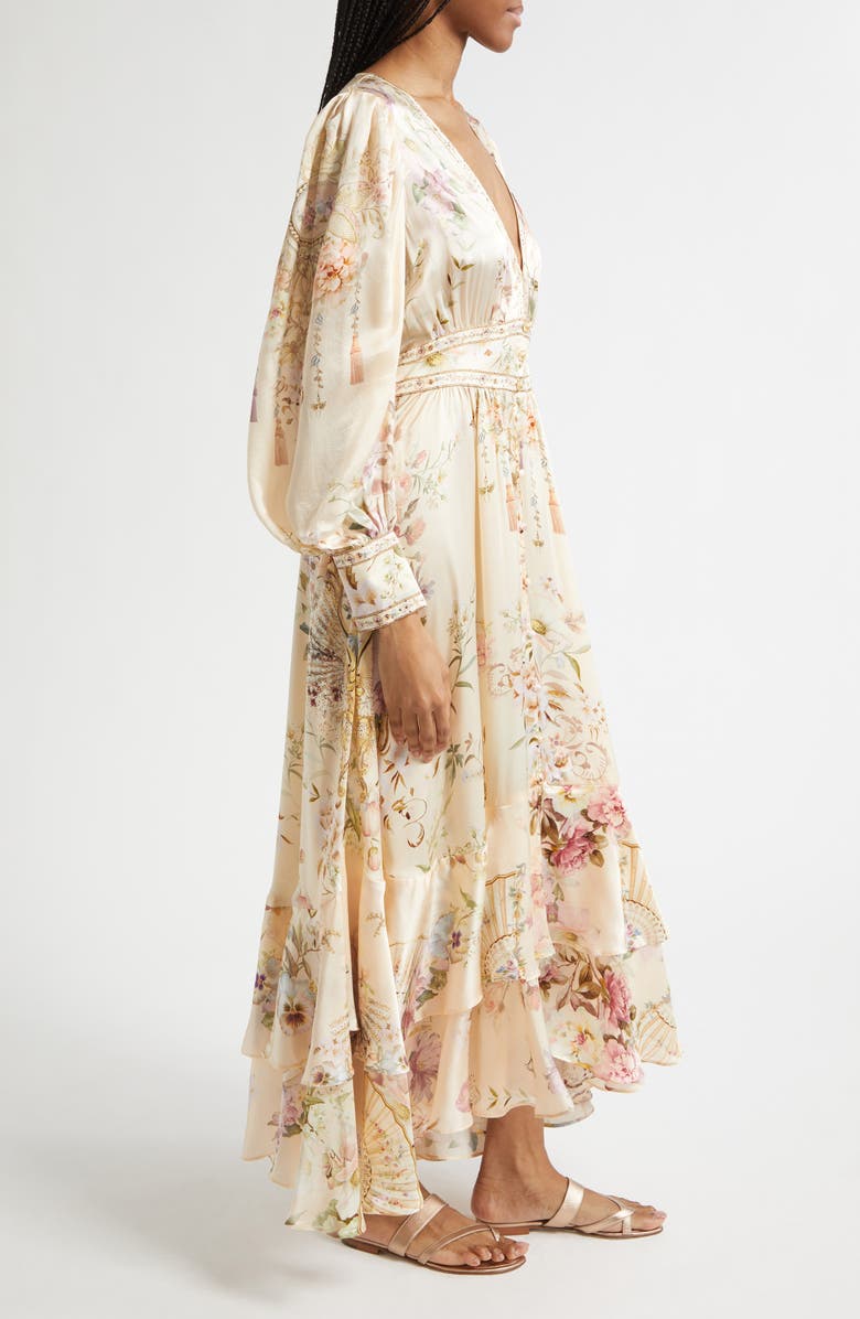 Camilla Beaded Print Long Sleeve Silk Dress, Alternate, color, Adorned In Aranjuez