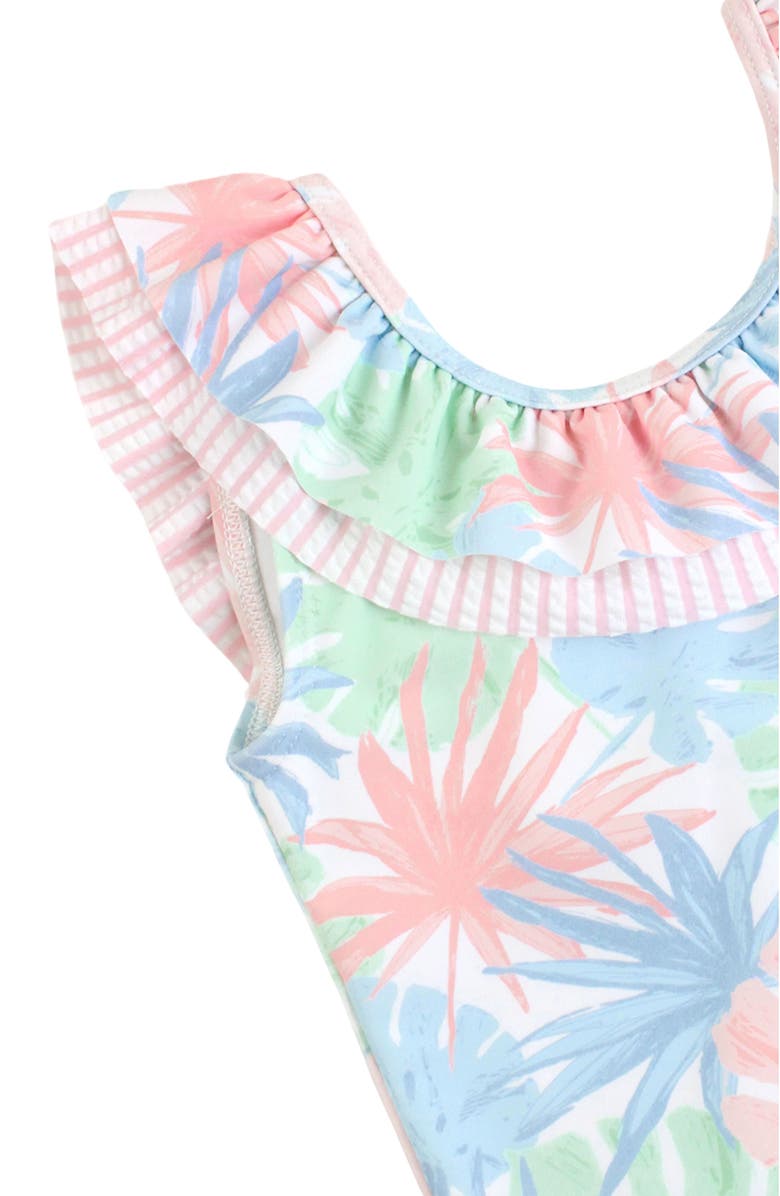 RuffleButts Kids' Pastel Palms Ruffle One-Piece Swimsuit, Alternate, color, 