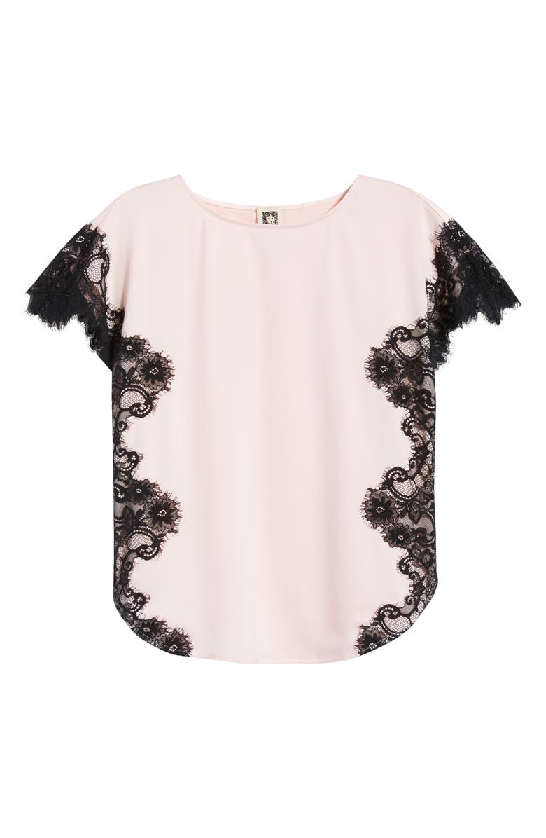 Anne Klein Lace Trim Bateau Neck Top, Alternate, color, Soft Blossom