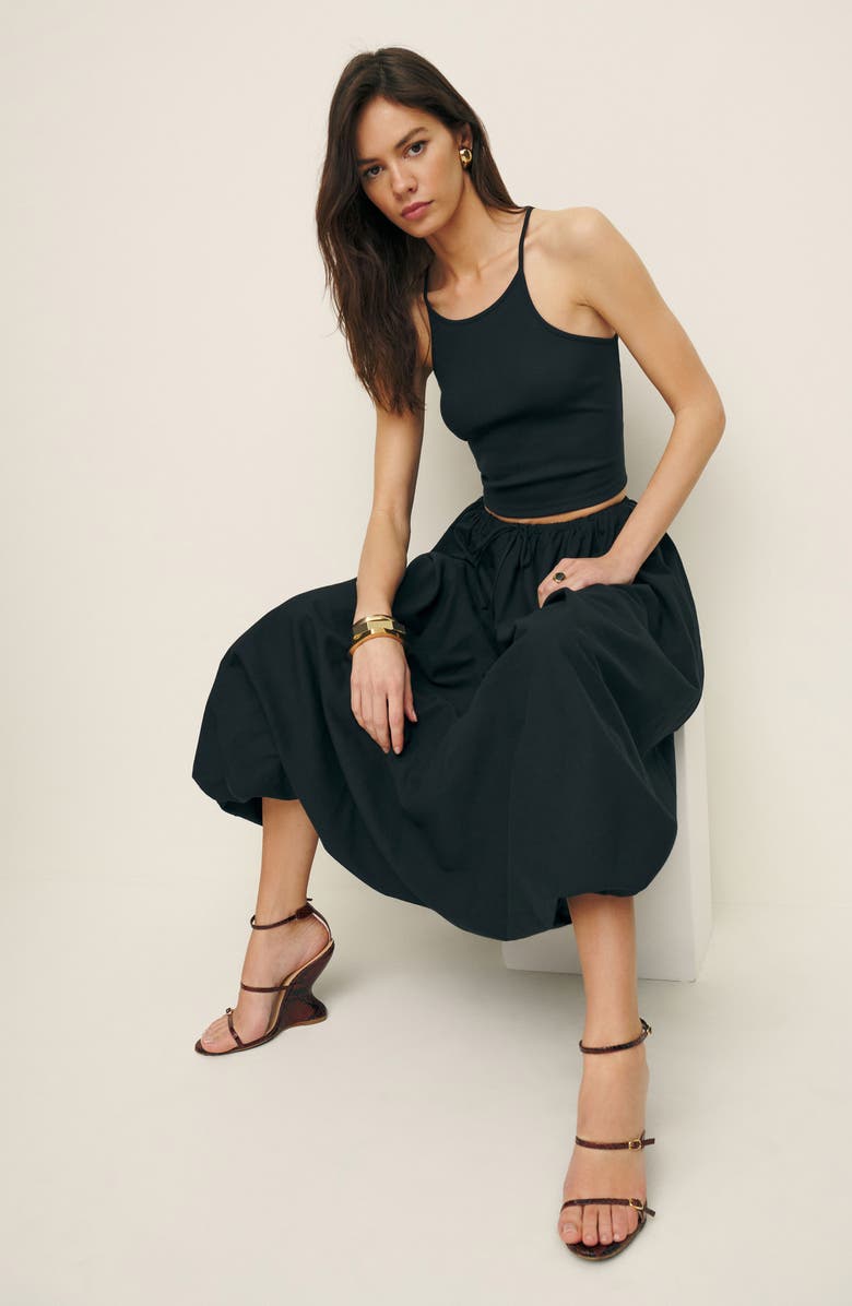 Reformation Cassandra Organic Cotton Crop Camisole & Drawstring Midi Skirt, Alternate, color, 