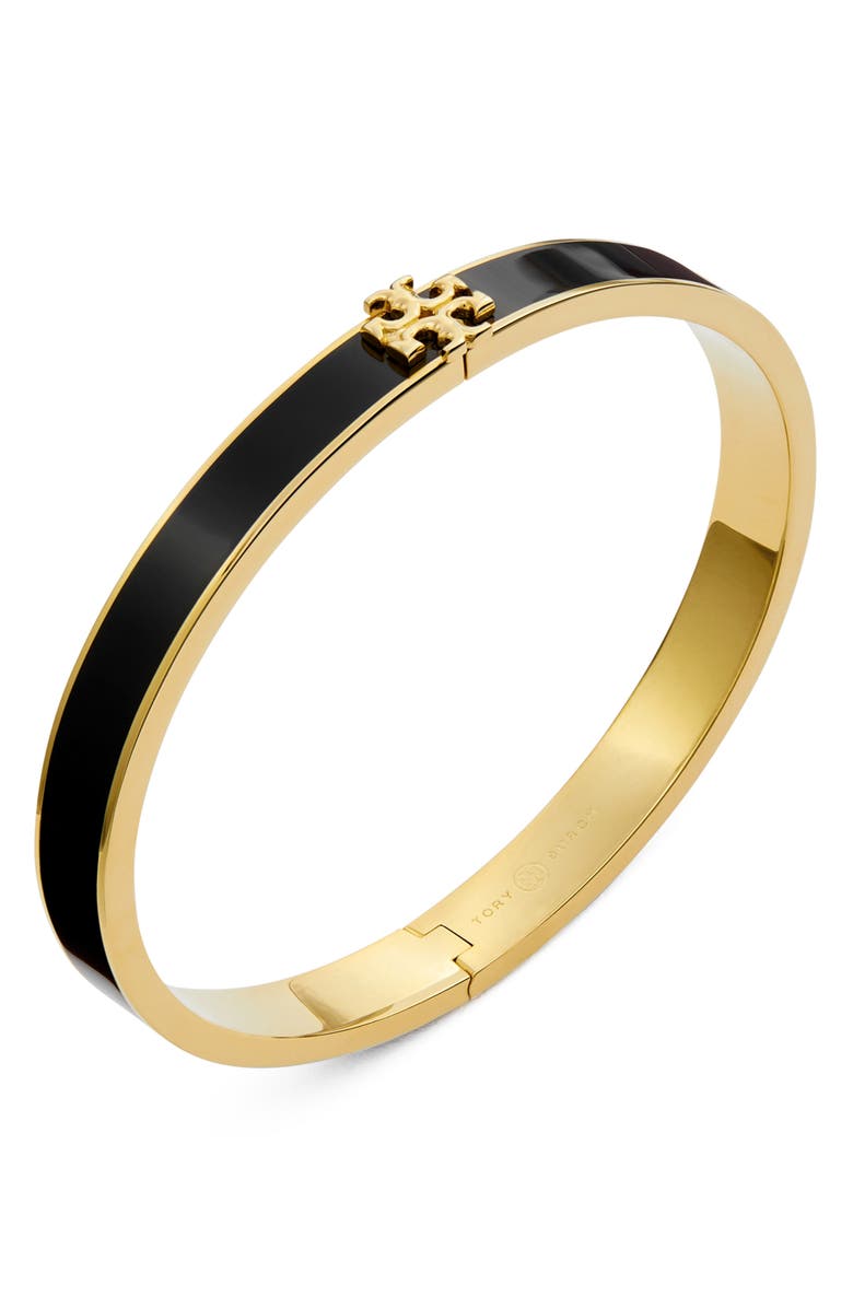 Tory Burch Kira Enamel Hinge Bracelet, Alternate, color, Tory Gold / Black