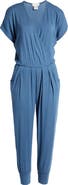 Loveappella Short Sleeve Wrap Top Jumpsuit