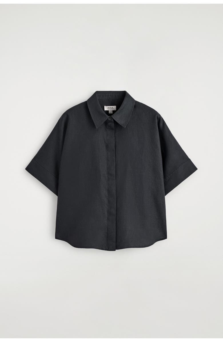 COS Oversized Short-Sleeved Linen Shirt, Alternate, color, Washed Black
