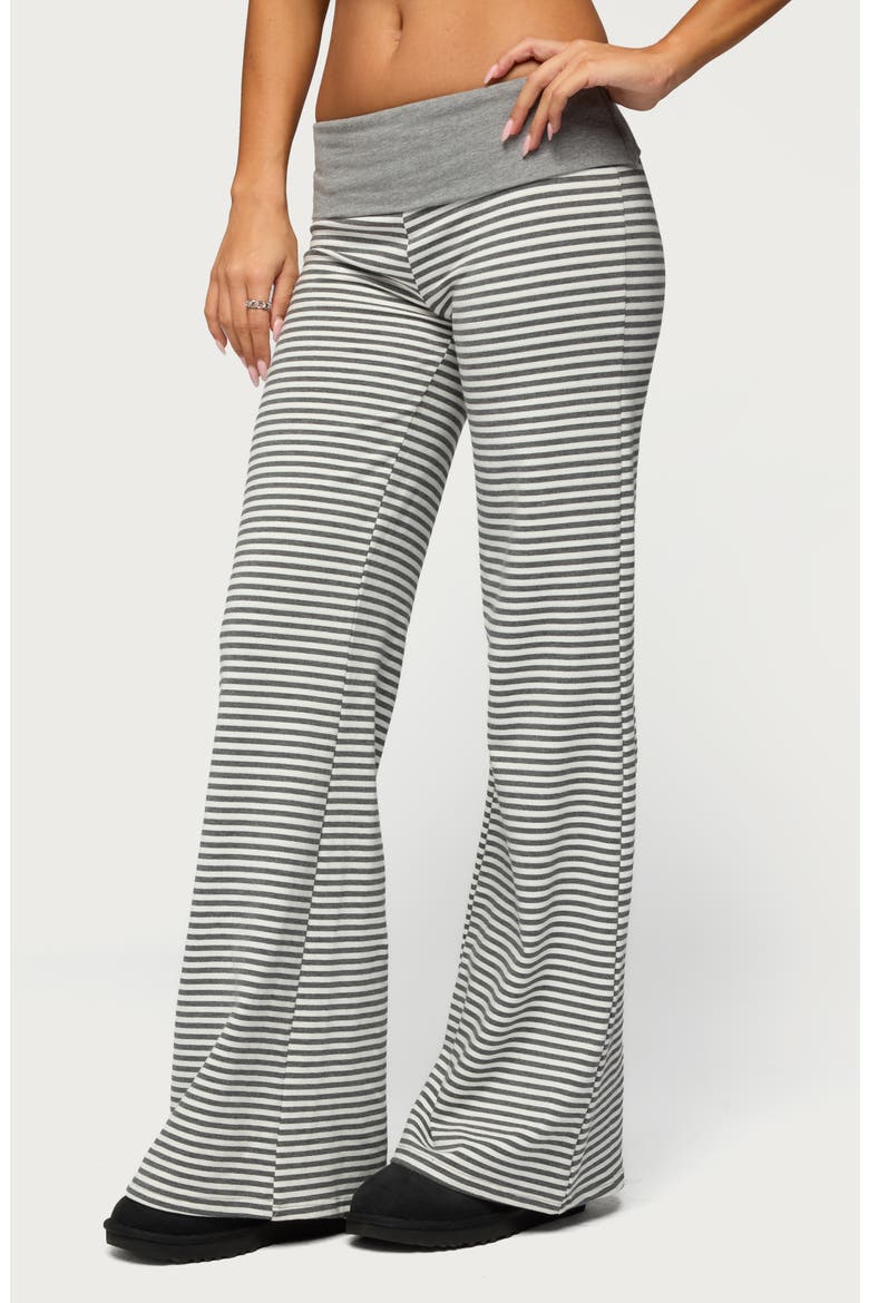 Meggy Stripe Foldover Pants, Alternate, color, GRAY-AND-WHITE