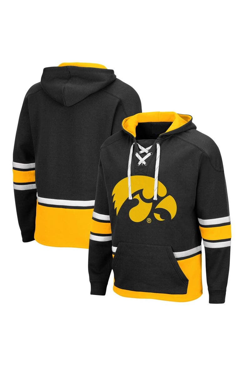 Men's Colosseum Black Iowa Hawkeyes Lace Up 3.0 Pullover Hoodie, Main, color, Black