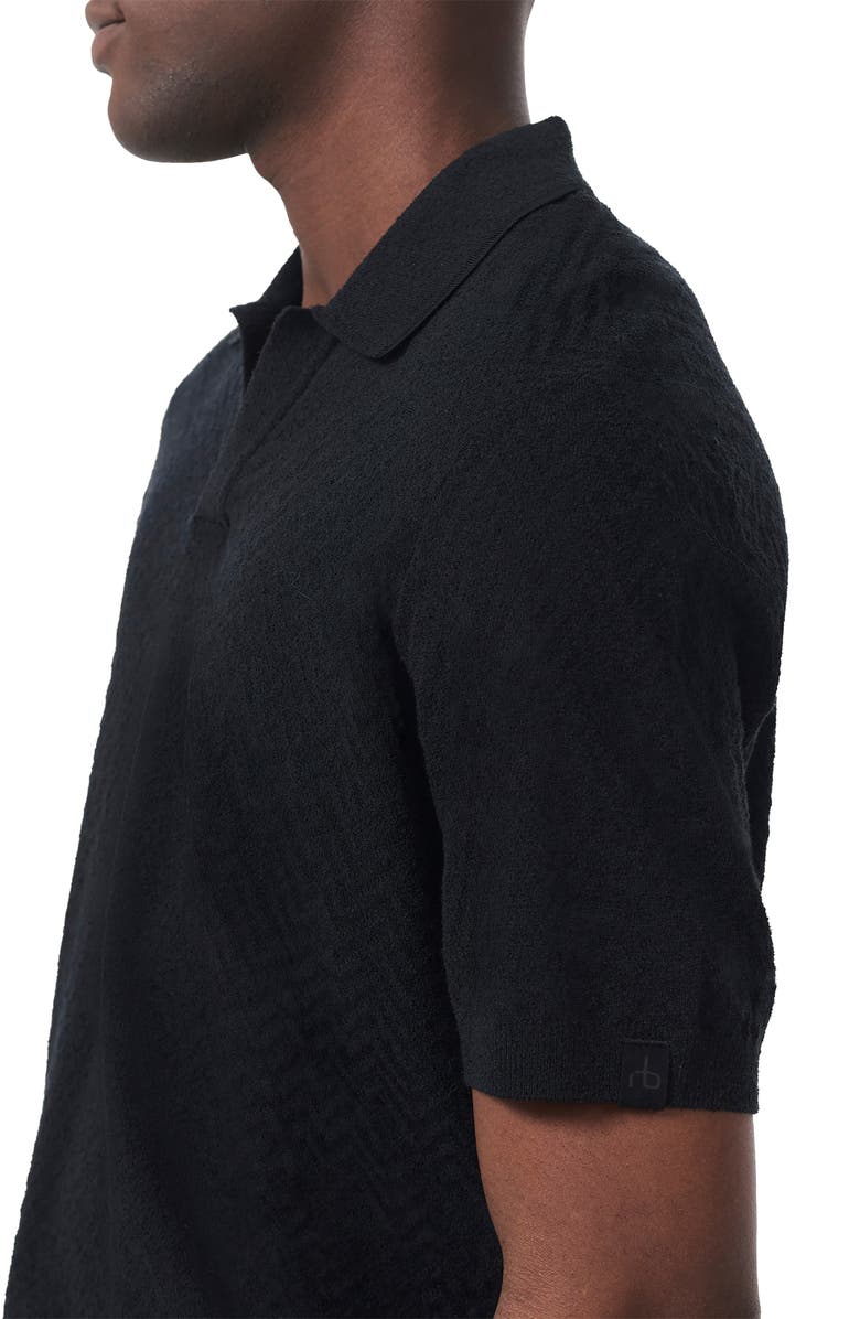rag & bone Zuma Johnny Collar Chevron Terry Cloth Polo, Alternate, color, Black