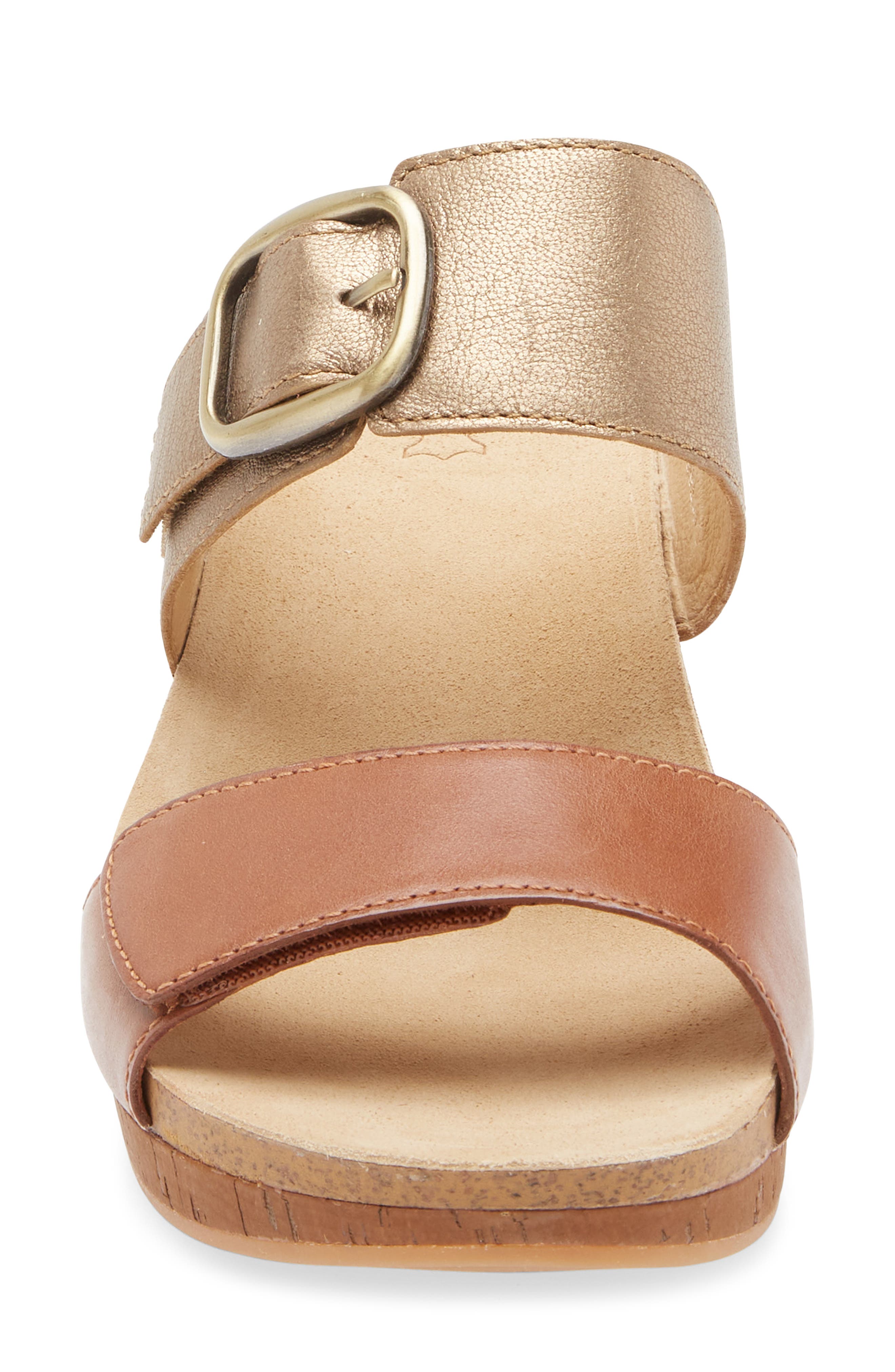 Shannon Platform Wedge Slide Sandal, Alternate, color, GOLD/TAN LEATHER
