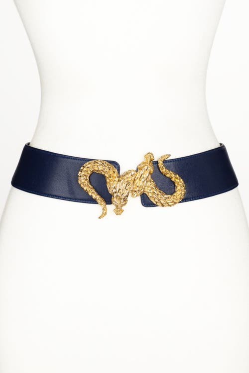 Raina Belts Rhinestones Buckle Leather Belt In Blue