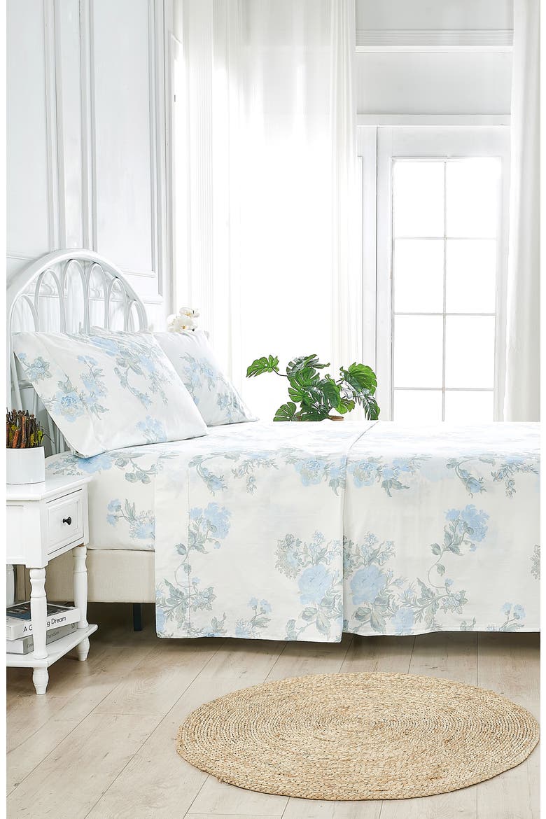 Rose 200 Thread Count Percale Cotton Sheet Set, Alternate, color, BLUE