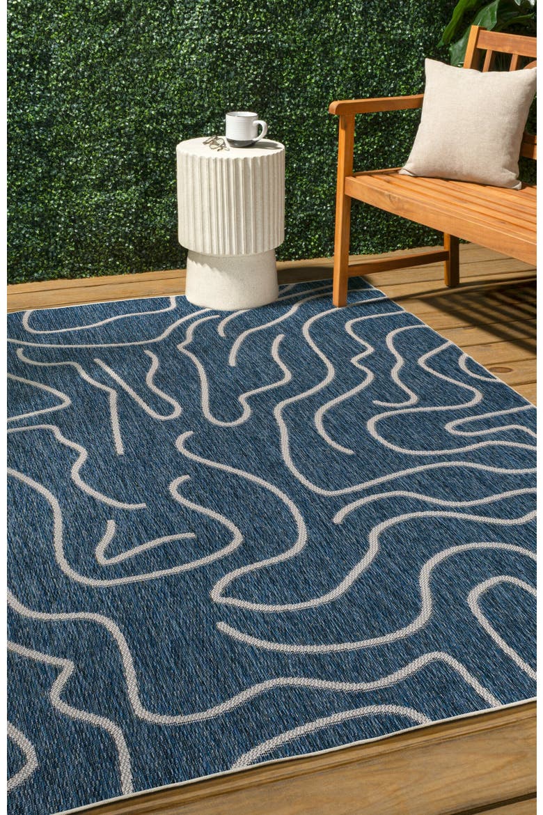 Nolan Modern Coastal Organic Shapes Indoor/Outdoor Area Rug, Alternate, color, Navy/Cream