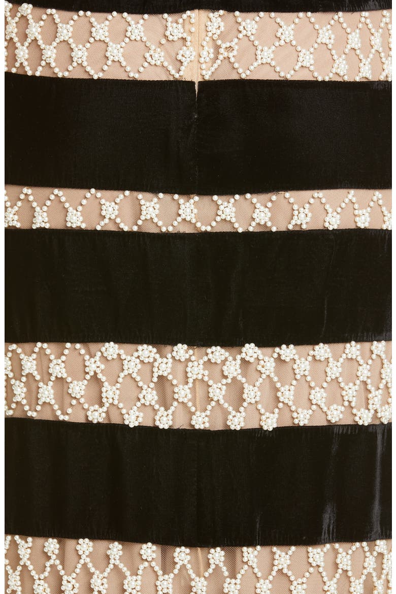 Imitation Pearl & Velvet Halter Gown, Alternate, color, BLACK