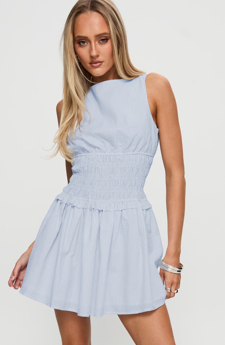 Princess Polly Yennifer Smocked Mini Sundress, Alternate, color, Blue / White