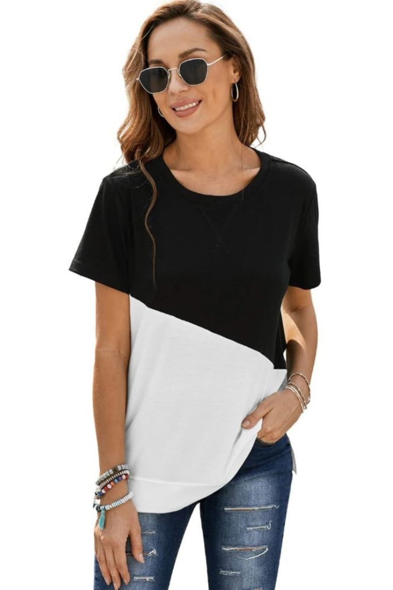 Colorblock Side-Slit Relaxed Fit Tunic Tee, Main, color, Black