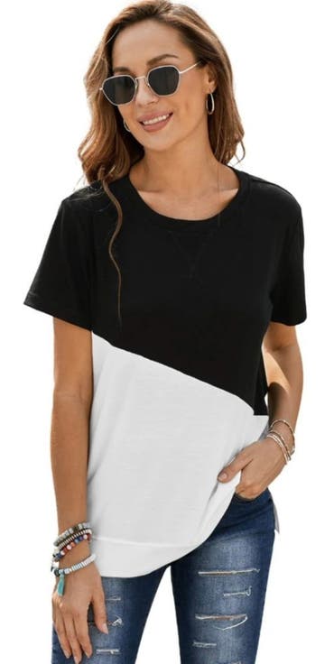 Colorblock Side-Slit Relaxed Fit Tunic Tee