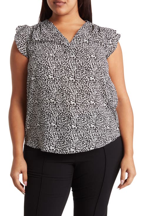V-Neck Flutter Sleeve Blouse (Plus Size)
