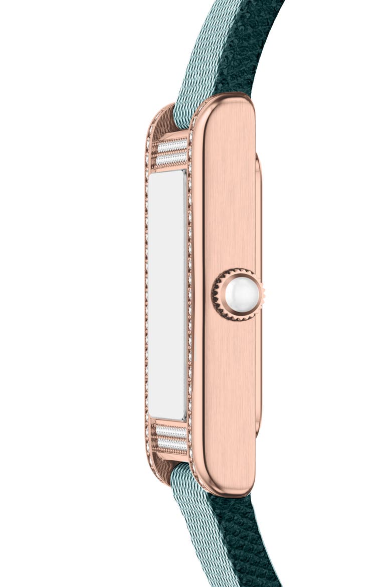 Mother-of-Pearl Tank Leather Strap Watch Set, 22.5mm x 32mm, Alternate, color, GREEN