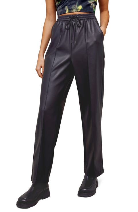 Faux Leather Straight Leg Trousers