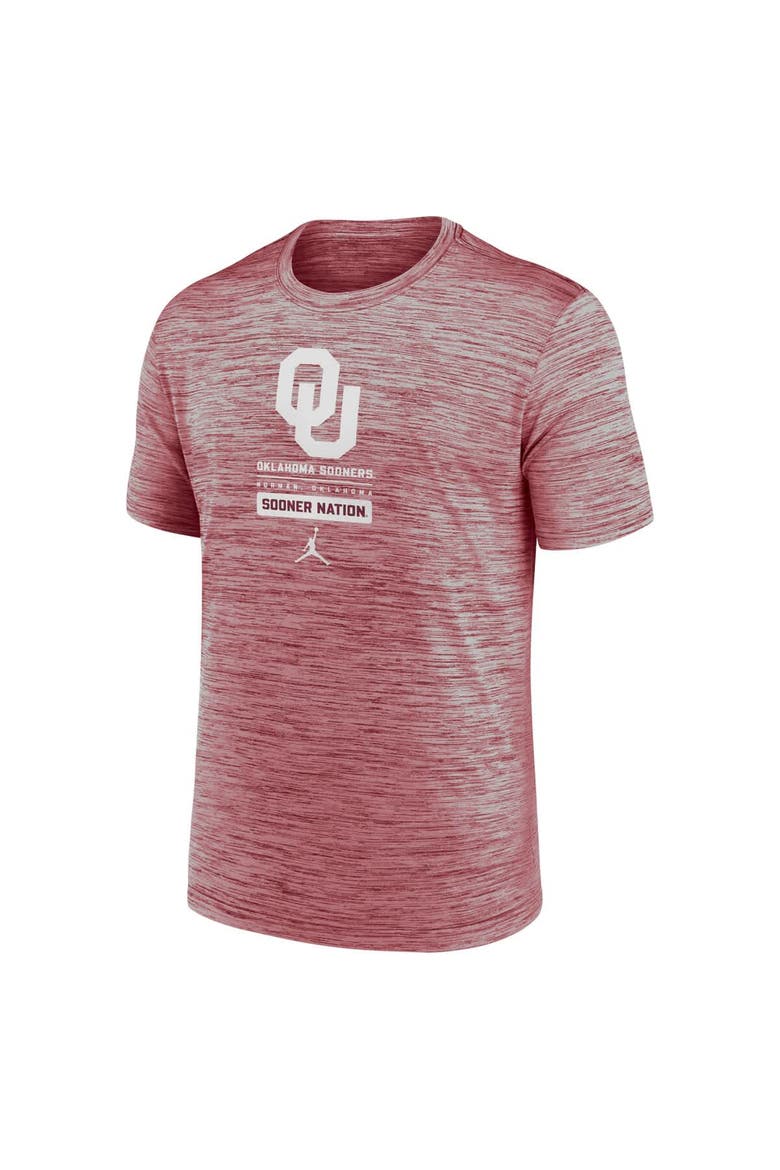 Men's Jordan Brand  Crimson Oklahoma Sooners Campus Center Block Velocity Performance T-Shirt, Alternate, color, Crimson