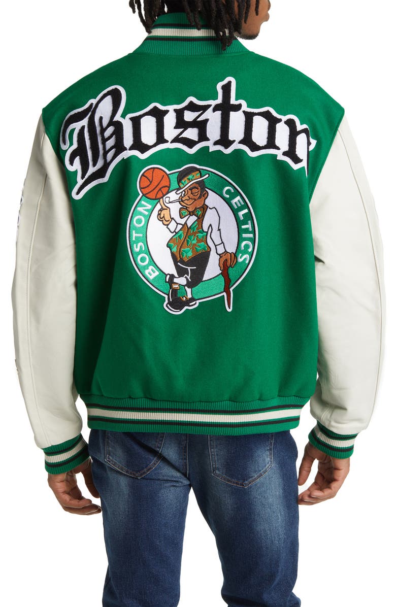 JEFF HAMILTON Boston Celtics Block Letter Wool Blend Varsity Jacket, Alternate, color,
