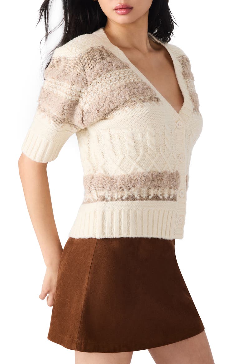 Janae Stripe Short Sleeve Cardigan, Alternate, color, IVORY MULTI