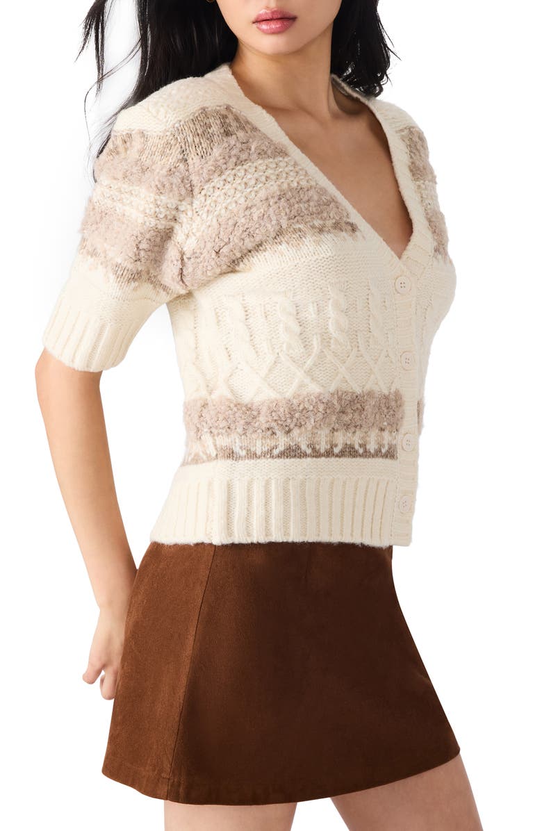 Steve Madden Janae Stripe Short Sleeve Cardigan, Alternate, color, Ivory Multi