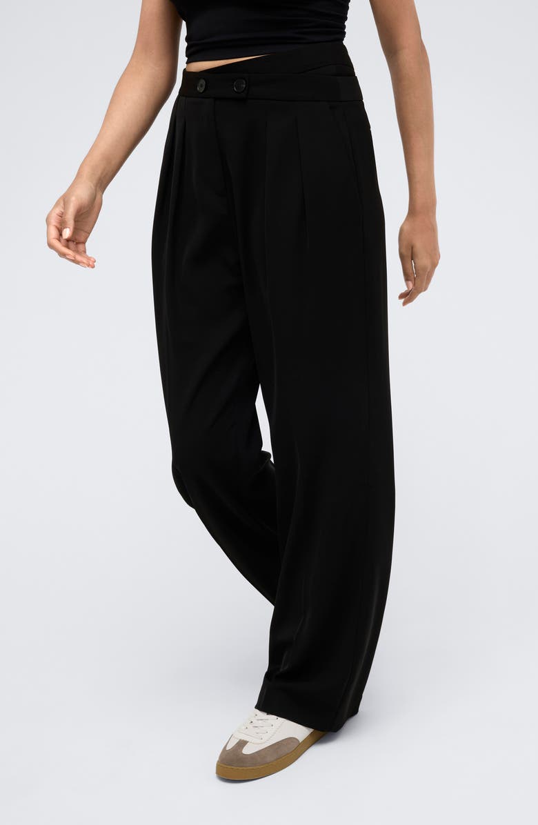 Kenneth Cole Crisscross Waist Wide Leg Pants, Alternate, color, Black