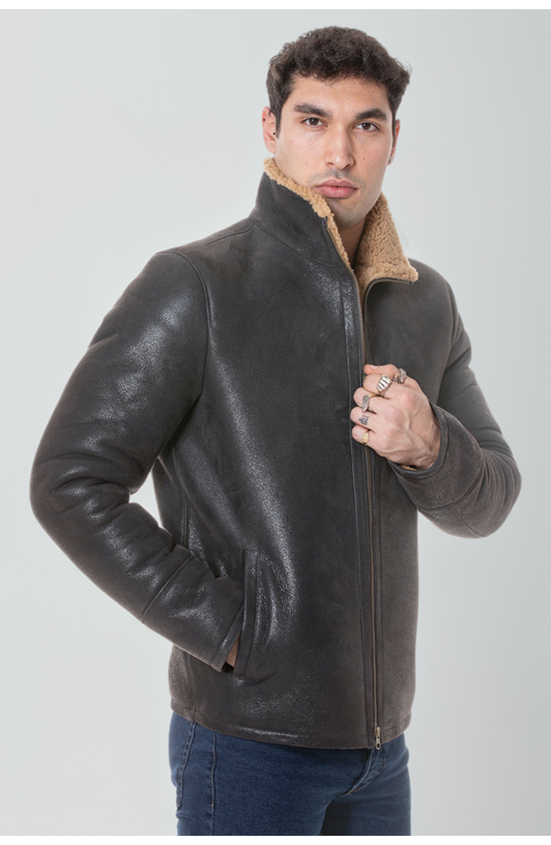 Furniq UK Daniel Textured Shearling Jacket, Alternate, color, Vintage Brown