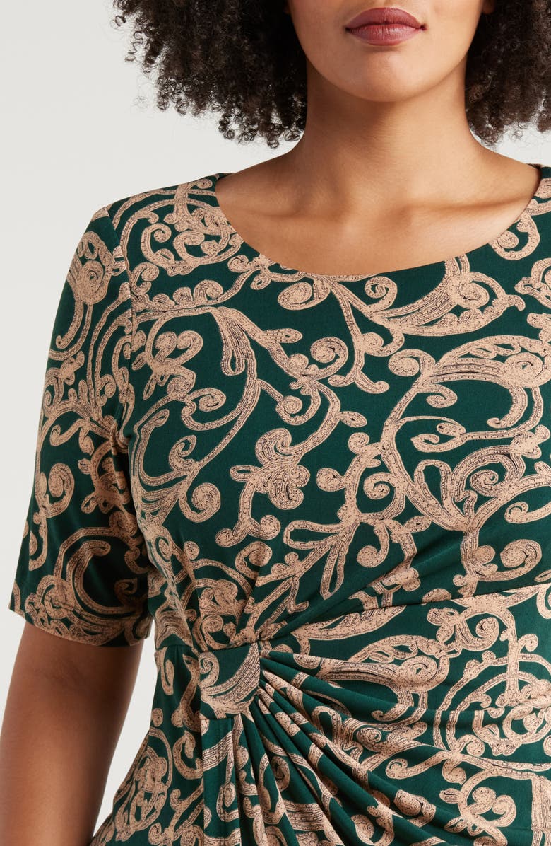 Connected Apparel Paisley Faux Wrap Dress, Alternate, color, Forrest