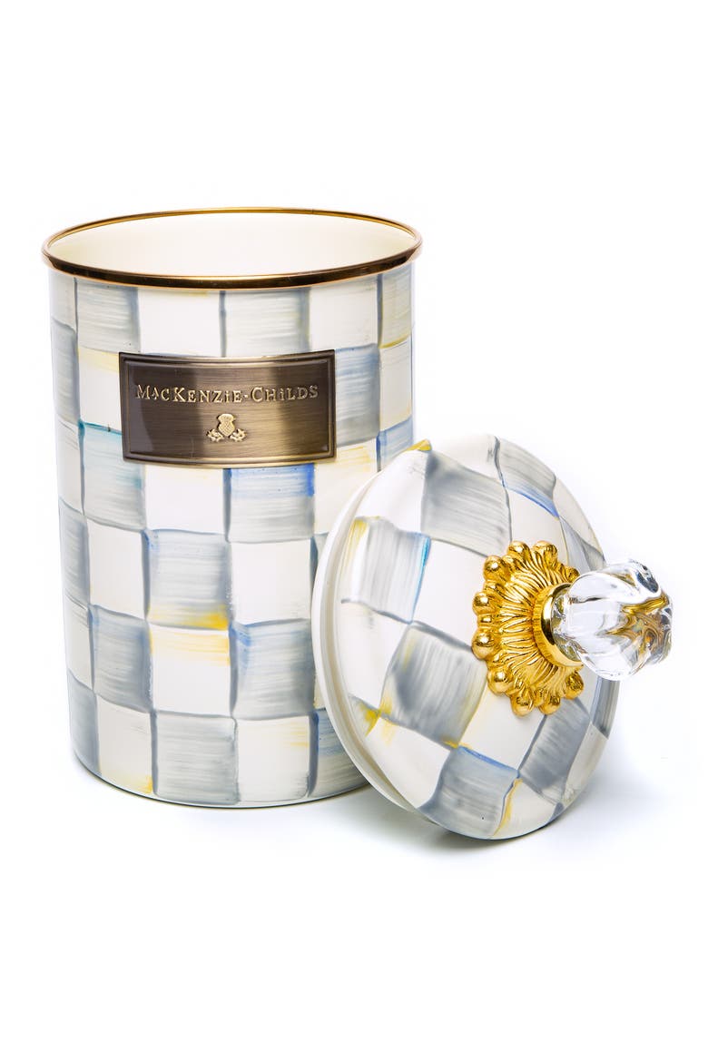 Sterling Check Enameled Steel Canister, Alternate, color, GREY/ WHITE