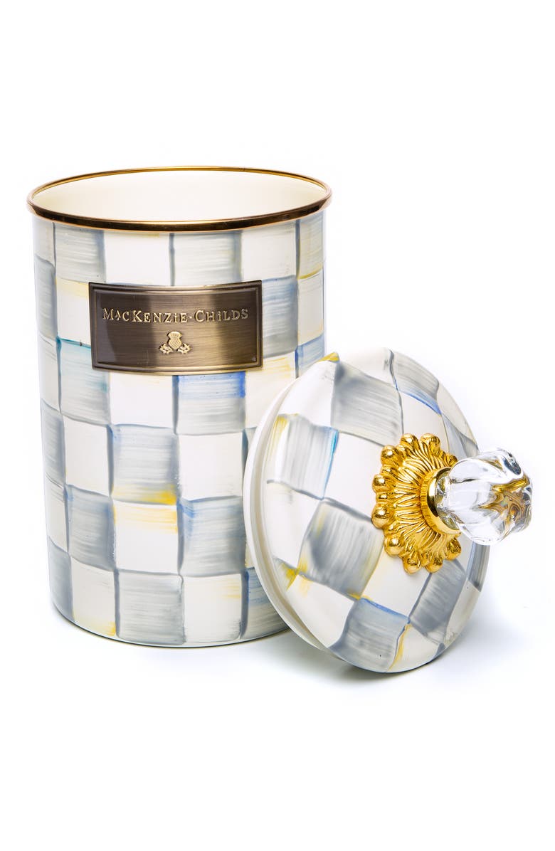 MACKENZIE CHILDS Sterling Check Enameled Steel Canister, Alternate, color, Grey/ White