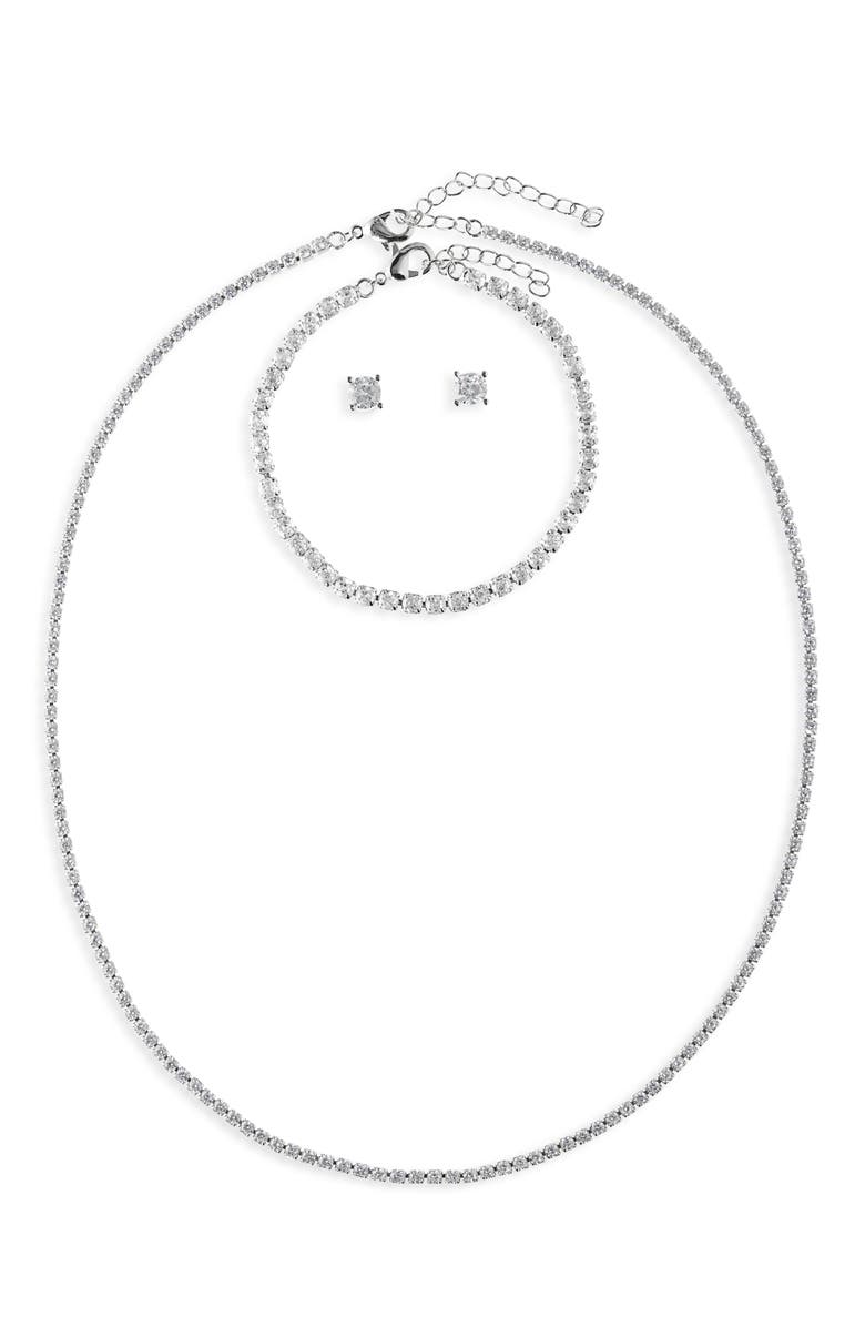 Leith 3-Piece CZ Tennis Jewelry Set, Alternate, color, Clear- Silver