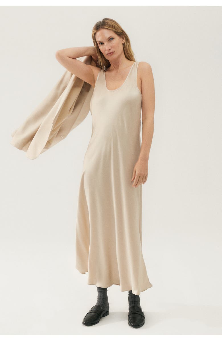 SILK LAUNDRY SCOOP NECK DRESS HAZELNUT, Main, color, Hazelnut