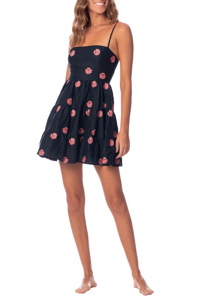 Sea Shells Emily Embroidered Linen Cover-Up Dress, Main, color, BLUE