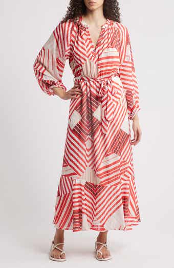 CIEBON Gaeley Print Tie Waist Long Sleeve Maxi Dress