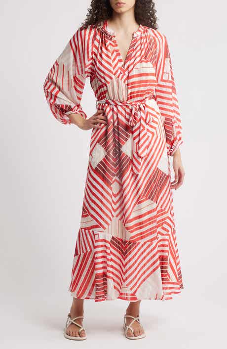Gaeley Print Tie Waist Long Sleeve Maxi Dress