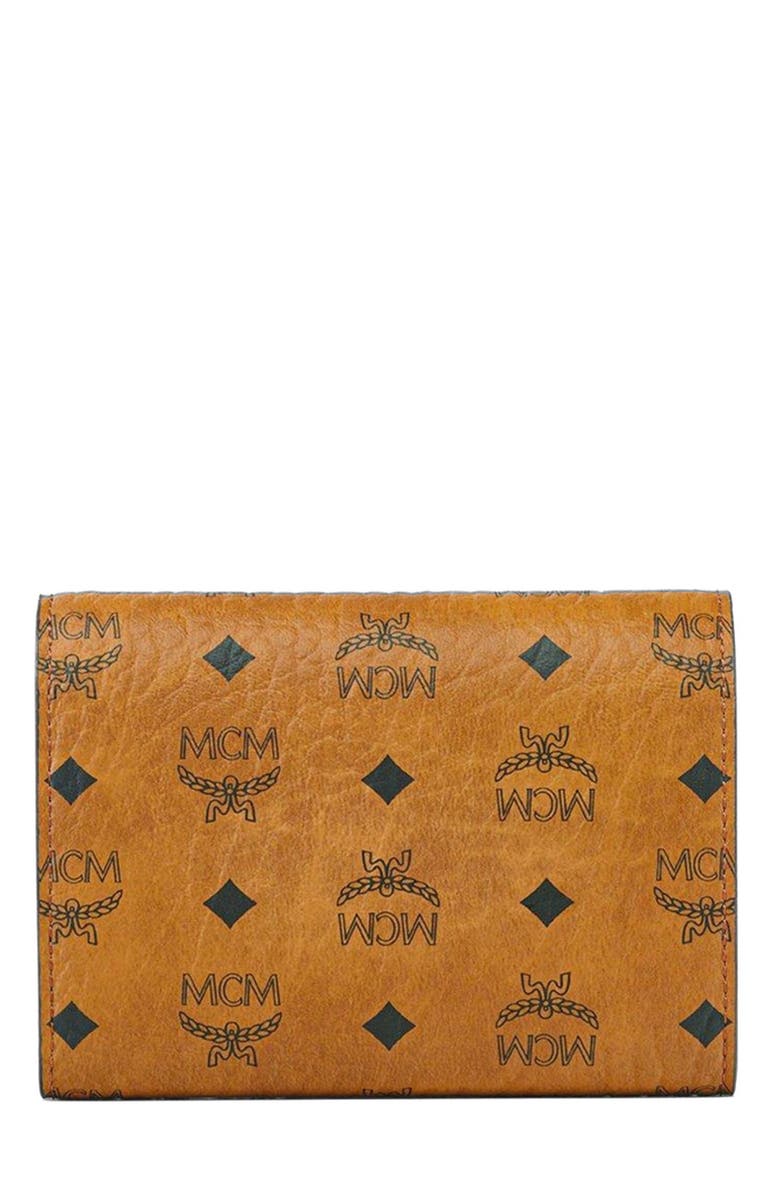 MCM Aren Trifold Wallet in Visetos, Alternate, color, Cognac