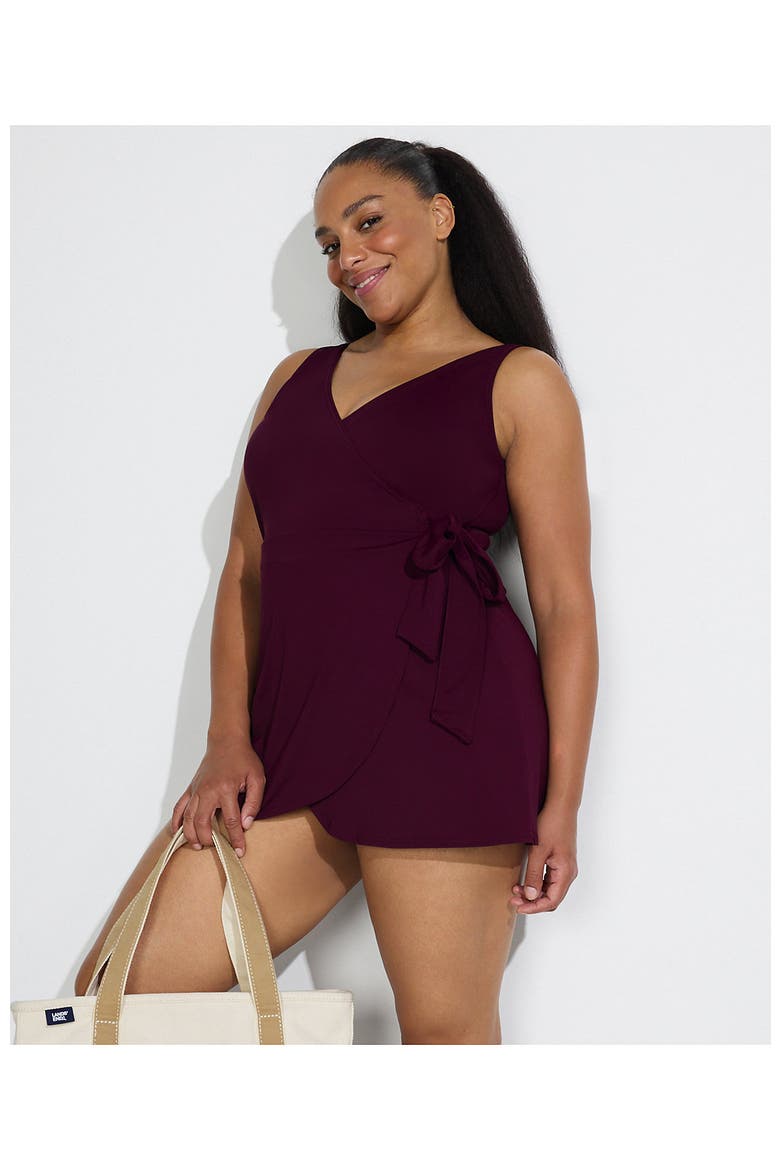 Side Tie Mini Swim Dress Swimsuit, Alternate, color, Dark Wine