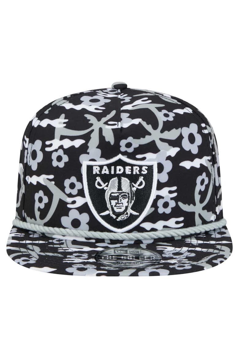 Men's New Era Black Las Vegas Raiders Wakey Wakey Golfer Snapback Hat, Alternate, color, Black